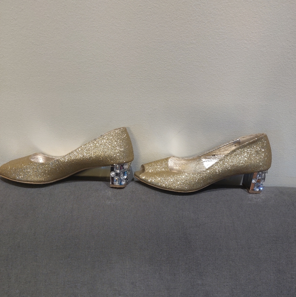 Gold Sparkling Open Toe Embellished Heels